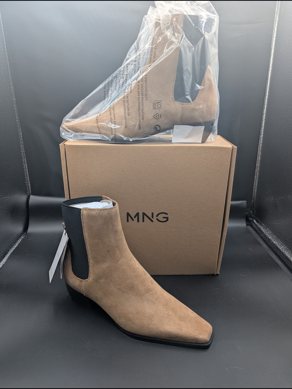 Mango Women’s Taupe Suede Chukka Boots with Black Elastic Panel